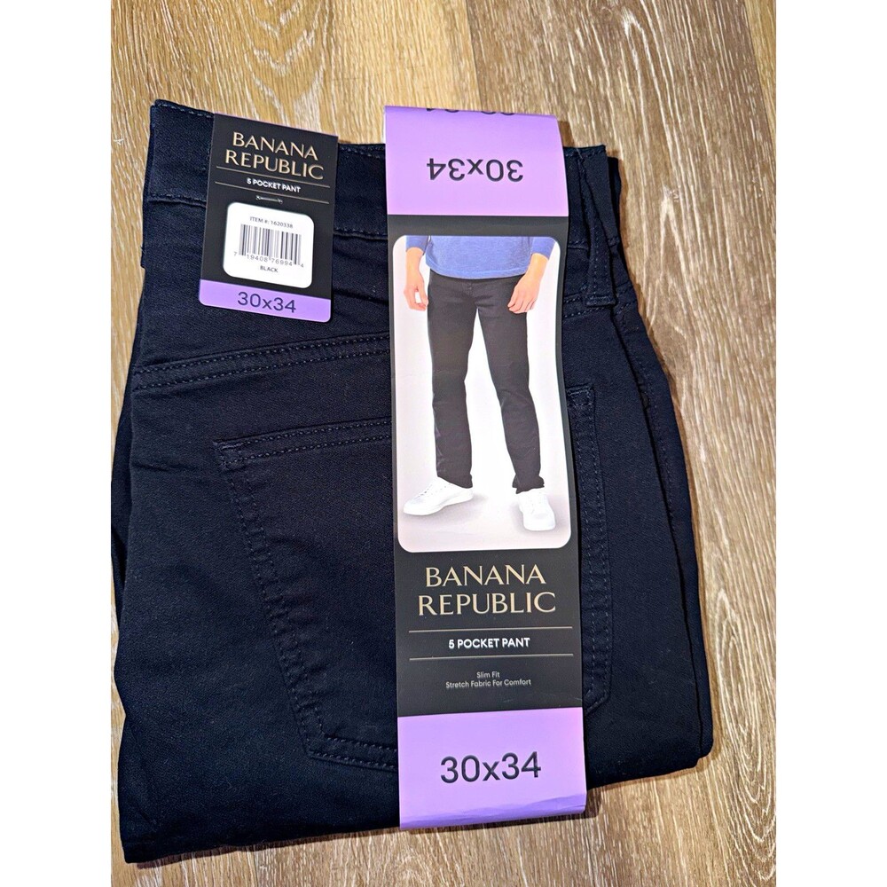 Banana Republic Men's Black Slim Stretch Denim 5-Pocket Pants 30x34